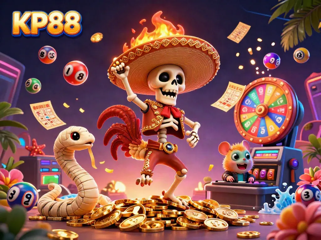 Celebrating big wins and exciting gaming experiences at KP88 casino with vibrant characters and dynamic gambling elements.