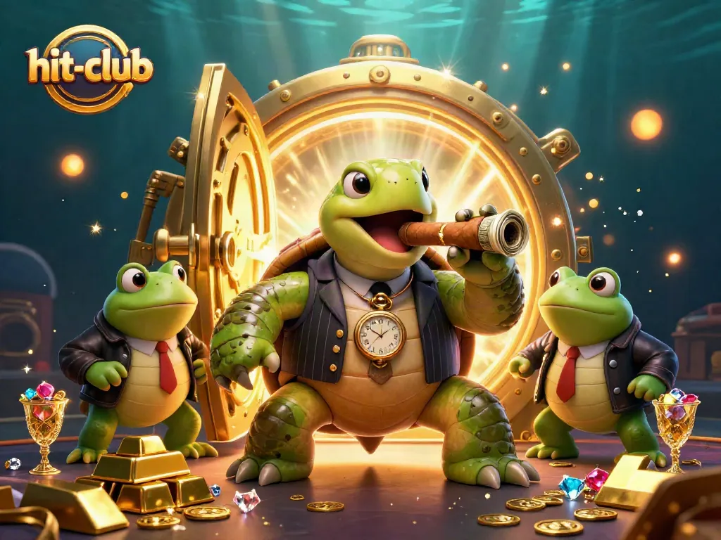 Experience the excitement of hit-club with a vibrant 3D turtle casino illustration showcasing fun gambling elements.