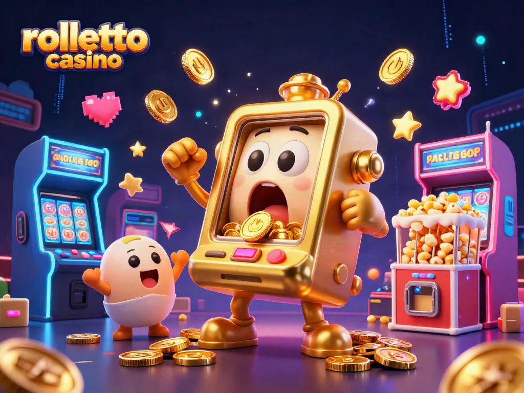 Experience the excitement at rolletto casino with a jackpot-winning slot machine surrounded by cheering baby slots.