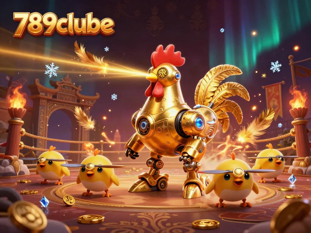 Engage with exciting gameplay at 789clube featuring golden rooster robots and dynamic betting elements.