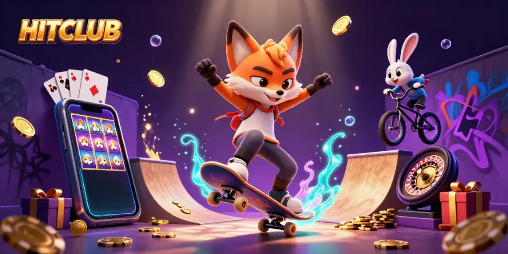 Experience HITCLUB's thrilling gaming world through vibrant, dynamic characters and casino elements.