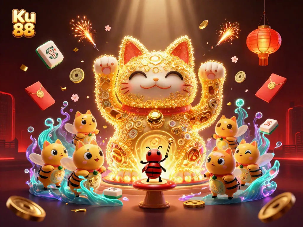 Engage in thrilling gambling at Ku 88 with vibrant illustrations of lucky symbols and dynamic features.
