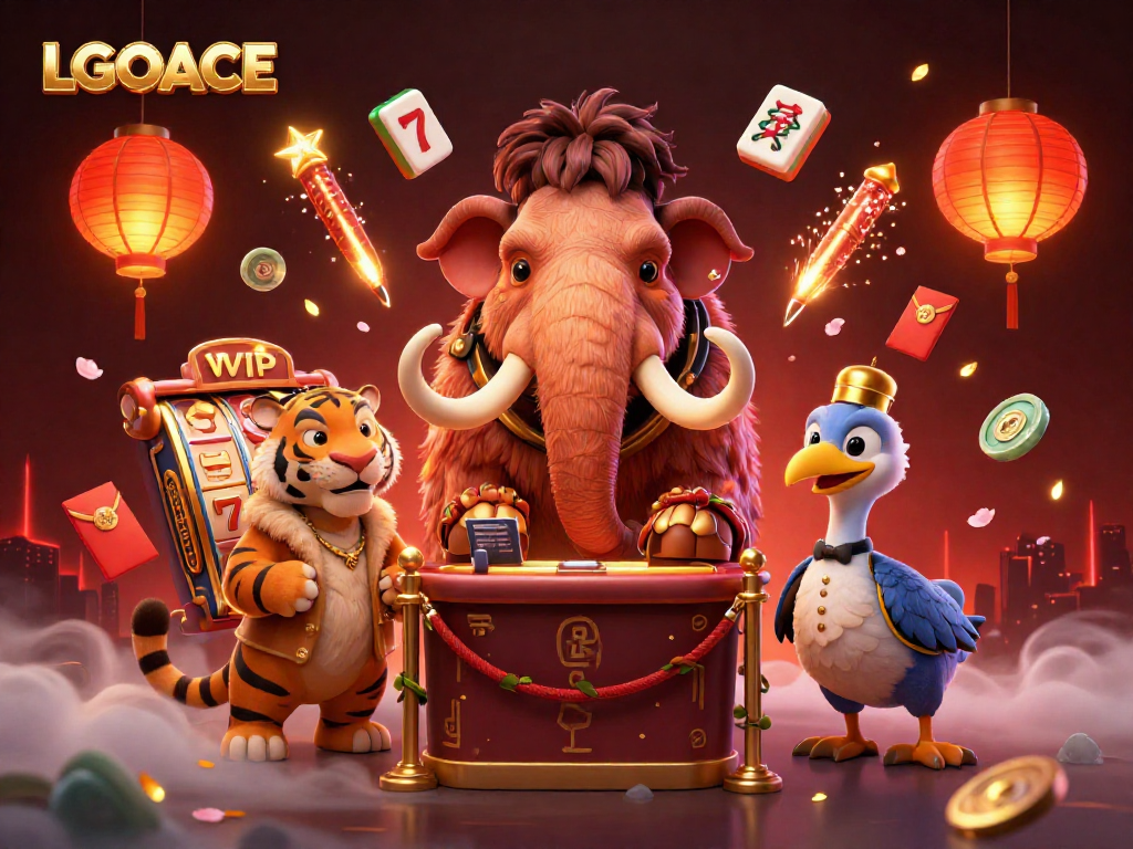 LGOACE transforms the casino experience with dynamic characters at the door, blending slot reels and festive elements.