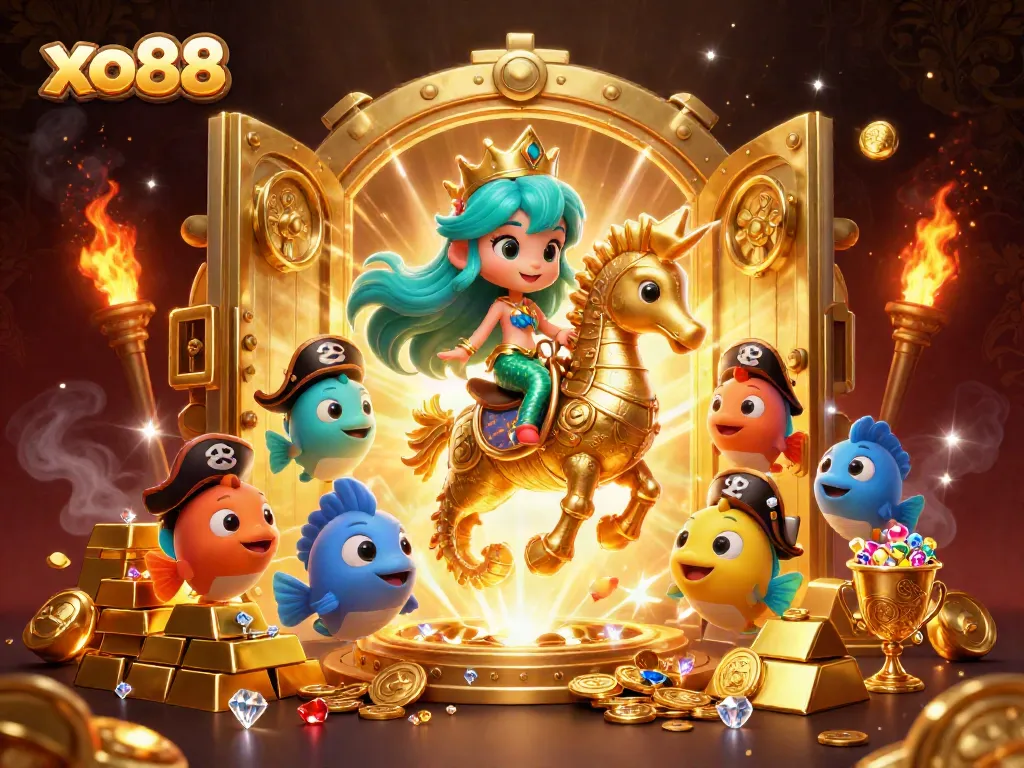 Experience gaming excitement at xo88 with a vibrant 3D casino scene featuring mermaid and treasure.