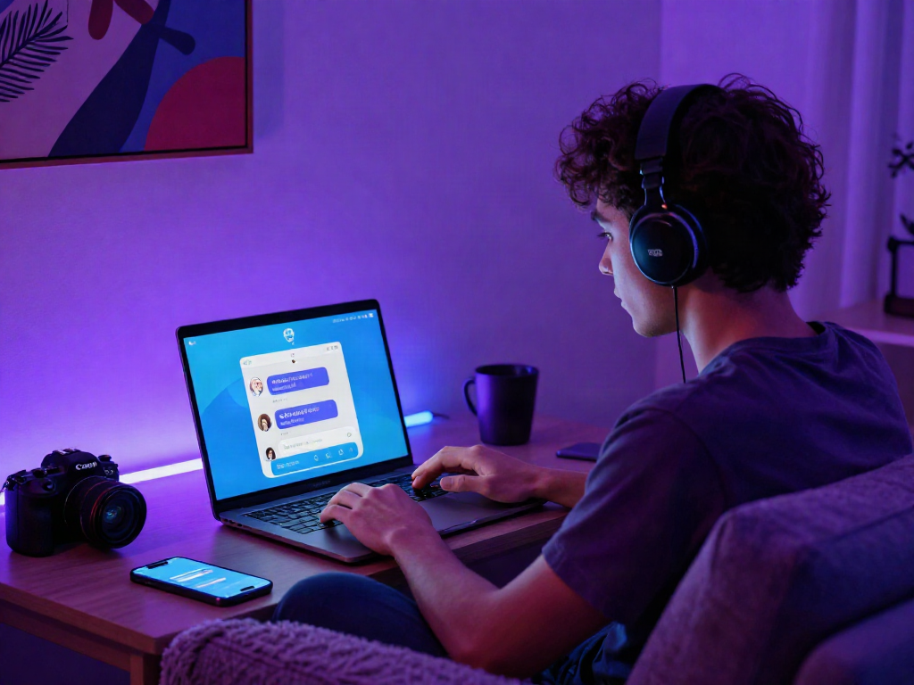 Engaging with NSFW AI chat on a stylish laptop in a cozy room.