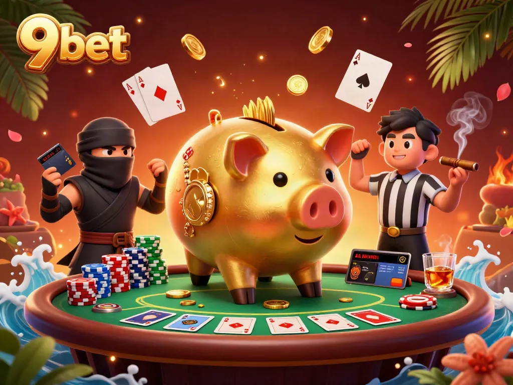 Experience 9 bet's vibrant casino atmosphere with a dynamic all-in poker showdown featuring popular gaming elements.