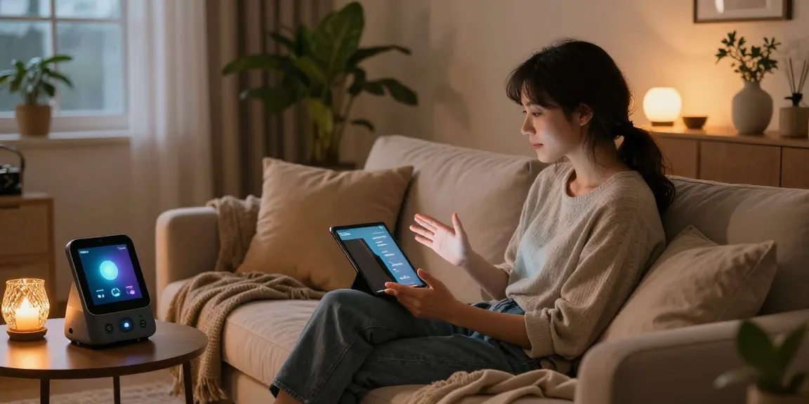 Engaging with an 18+ ai chatbot in a cozy home setting.