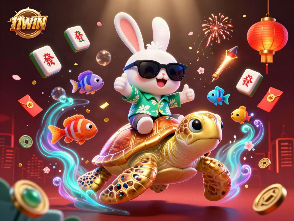 11WIN showcases a playful scene with characters celebrating in vibrant casino art.