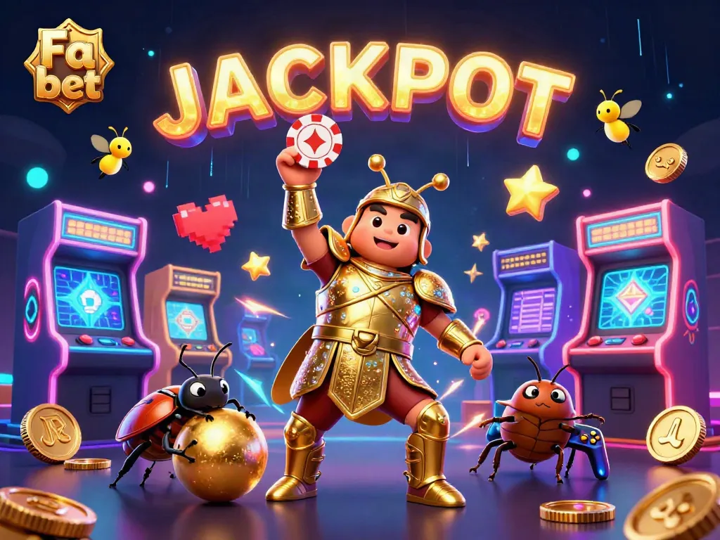 Fa bet illustration showing a victorious beetle with poker chip surrounded by gaming elements.