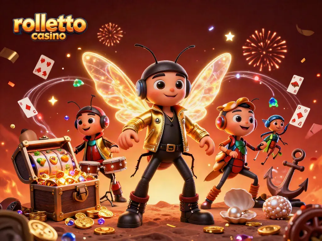 Experience rolletto casino excitement with a vibrant, animated casino scene featuring characters and gaming elements.