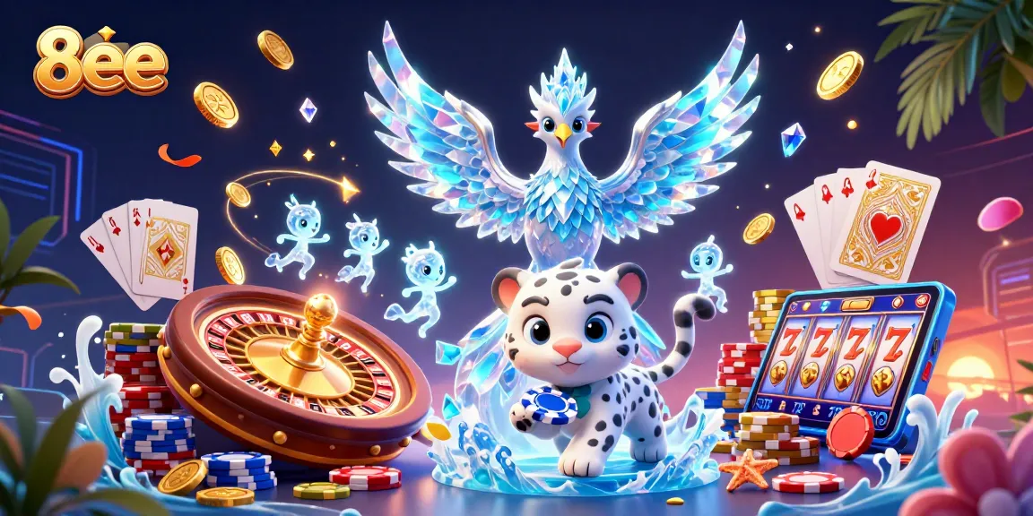 Spin the reels at 8eee casino with vibrant characters and dazzling prizes in a dynamic gaming scene.