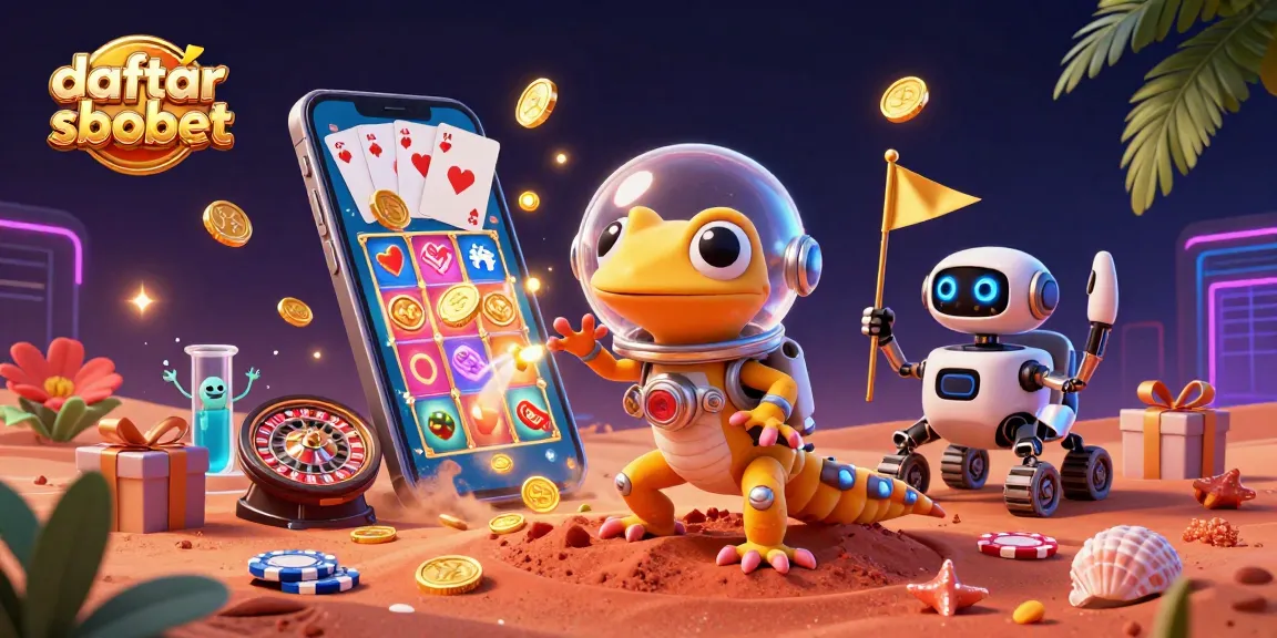 Engage with daftar sbobet and win with thrilling casino adventure depicted in vibrant alien-themed illustration.