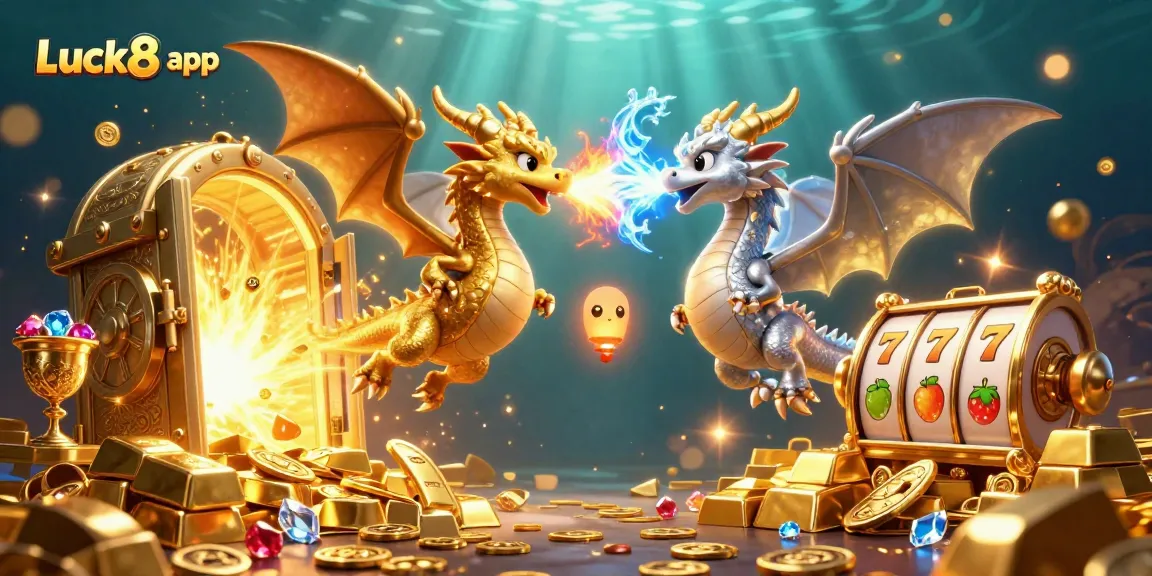 Experience thrilling gaming with the Luck8 app's captivating dragon-themed illustration.