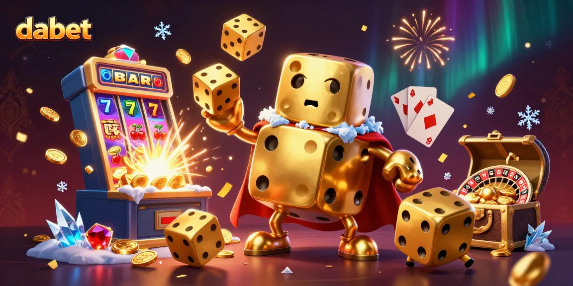 dabet's animated golden dice golem and roulette-ball head capture vibrant casino excitement and jackpot thrills.