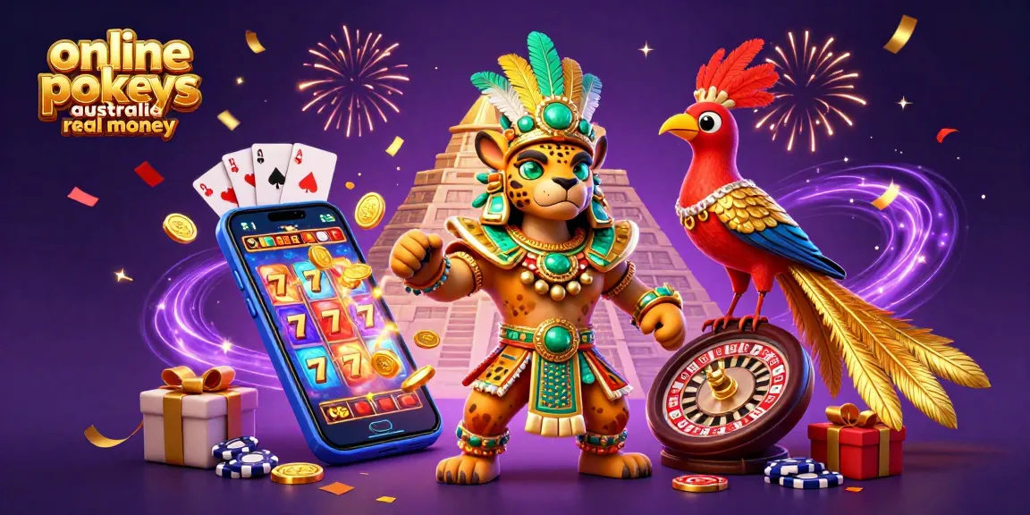 Spin the reels on online pokies Australia real money with an exciting casino scene filled with prizes.