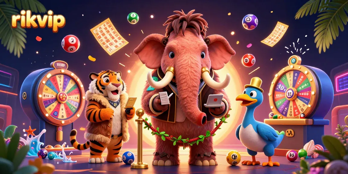 Engage with rikvip's gaming adventure featuring cheerful characters in a vibrant casino atmosphere