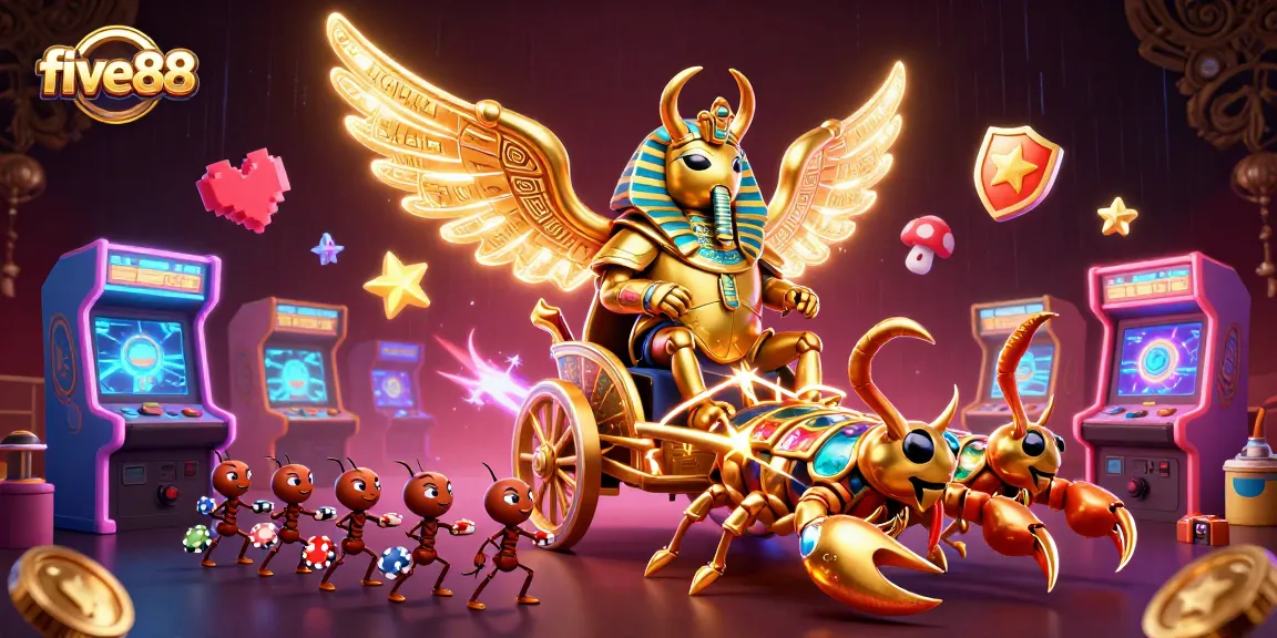 Engage with five88's thrilling 3D illustration of an epic casino adventure featuring vibrant game elements.