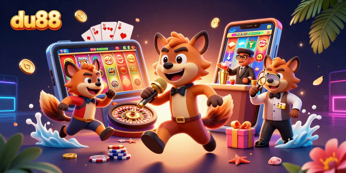 Engage in winning strategies with du88 in a vibrant comedy casino scene featuring hyenas.