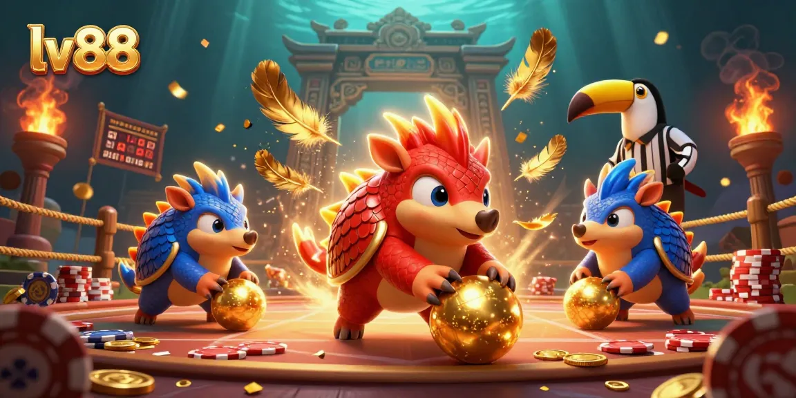 lv88 pangolins compete in a vibrant casino scene filled with chips and golden treasures