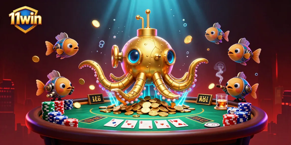 Engage in thrilling poker action at 11win with a vibrant underwater casino scene.